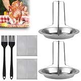 GHVACZS 2 Stück Hähnchenbräter Edelstahl, Vertikal Hähnchen Ständer, Hähnchenhalter Grill, Herausnehmbare Hähnchen Grill mit 2 STK Ölpinsel und 2 Reinigungstüchern für Backöfen Grills Campingkocher