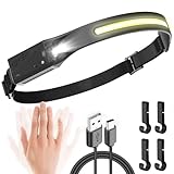 UNBON Stirnlampe LED Wiederaufladbar, LED Kopflampe Stirnlampe Aufladbar Extrem Hell mit 5 Lichtmodi 230 Grad Bewegungsmelder Leichte Wasserdichte Stirnlampe USB C für Laufen Joggen Angeln Outdoor