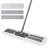 MASTERTOP Industrieller flacher Wischmopp, 80 cm groß, kommerzieller Staubwischer mit Teleskop-Griff und 3 wiederverwendbaren, waschbaren Pads, Mikrofaser-Wischmopp für Lager, Büro, Hausreinigung
