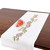 Tischdeckenshop24 Stickset Rosa Rosen, komplettes Tischläufer-Set, Handarbeit-Stickset für Erwachsene, Kreuzstich-Stickerei