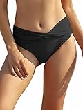 SHEKINI Damen Bikinihose Retro Ruched Bauchweg Klassisch Schwarze Badehose Strandhose Grosse Grössen für Frauen (Large, Schwarz)
