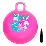 U&C Planet Sprungball 45 cm Hüpfball mit Pumpe 18 Zoll Hopper Ball für Kinder ab 3 Jahre aufblasbare Space Hoppers Jump Ball Drinnen & Draußen, Einhorn rosa