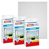 tesa Insect Stop Standard Fliegengitter für Fenster im 3er Pack - Insektenschutz zuschneidbar - Mückenschutz ohne Bohren - 3 x Fliegen Netz - 130 cm x 150 cm - Anthrazit