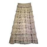 Damen Tüllrock Rüschen Mehrschichtiges Mesh A Linie Tier Tutu Abschlussball Hochzeit Lange Tüllröcke Swing Röcke für Frauen mit Taschen, khaki, Einheitsgröße