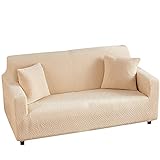 Daesar Copridivano Elasticizzato 1 Posti, Copridivano Elasticizzato Grande Fantasia Rombi Tinta Unita Copri Poltrona Beige (Poliestere 1 Posto)