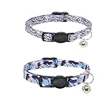 AIITLE Verstellbares Katzenhalsband mit Sollbruchstelle, 2er-Pack, abnehmbare Sicherheitsschnalle und leichtes Design für den Innen- und Außenbereich – Kokosnussbaum-Aufdruck (lila)
