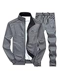 FTCayanz Trainingsanzug Herren Jogginganzug Langarm Reißverschluss Jogging Anzug Sweatshirt für Freizeit Sport Dunkelgrau XXL