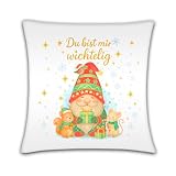 Maus-Design Weihnachtskissen Wichtelmotiv mit Spruch „Du bist mir wichtelig“ – personalisierbar – Deko Kissen – Geschenk für Freundin, Oma, Kollegin – Wichtelgeschenk (Rot)