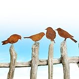 4 Stück Rost Vögel Rost Vogel mit Schraube Metall Gartendeko Für Draußen Edelrost Vögel für Garten Terrasse Balkon Bäume Pfähle oder Zäune
