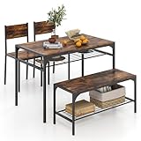 RELAX4LIFE Esstisch Set 4-teilig, Esszimmertisch mit 2 Stühlen Bank, Sitzgruppe mit 2 Lagerregalen, Bartisch mit Metallgestell, Industriedesign, Esszimmergruppe für Küche Esszimmer (Rustikales Braun)