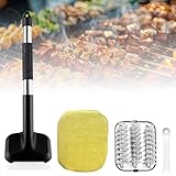 2-in-1 Grillbürste Gusseisen mit Edelstahlschaber, Borstenfrei Grillbürste für Gussrost, Brandschutz Grillreiniger Bürste für Gasgrill, Holzkohlegrill, Outdoor Grillrost