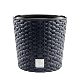 Blumentopf, in Rattan-Optik,Rund Blumentopf, pflanzkübel, Ink. Einsatz, Vielseitiger, übertöpfe, Blumenübertopf, übertopf, Verfügbar in 4 Größen und 4 Farben - Stilvolles Design (Anthrazit, ø 30 cm)