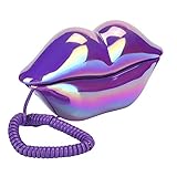 Vbestlife Kreatives Telefon, violette Lippen, galvanisiertes Festnetztelefon, modisches Desktop-Telefon, für Freund, für Home Office