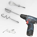 3Pcs Handmixer Zubehörset für Elektrische Bohrmaschine, Edelstahl Küche Mixer Handheld Zubehörset 7.5inch Elektrischer Schneebesen Spülmaschinenfest (1 Rührbesen, 1 Knethaken, 1 Ballon Schneebesen)