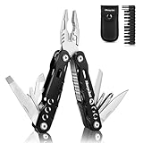 morpilot Multitool Werkzeug, 25 in 1 Faltbares Edelstahl Multifunktionale Zange, Multitools als Schneider, Flaschenöffner und Karabiner, mit 11 Schraubendreher Bits und Gurtcliptasche