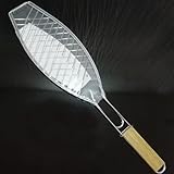 GOMETY 4 Stück Fisch Grillhalter BBQ Fischgrillzange, Fischbräter Edelstahl Fischgrillgitter mit Holzgriff, Ölbürste Fischhalter Fischzange zum Grillen, Large Fischgriller Zange Grillkorb Grillfische