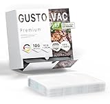 GustoVac Premium Vakuumbeutel, 100 Stk. 16x25cm Profi- Folienbeutel, Vakuumierbeutel für Vakuumierer, Kochfest & Sous Vide Gefrierbeutel, Lebensmittel Vakuumiergerät, Made in Germany, BPA-frei