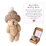 Kleiner Bär in Einer Schachtel, Handgefertigter Mini Plüsch Teddy Einer Schachtel Mein Kleiner Sorgenbär mit Ermutigungskarte Süße Plüsch Umarmung in der Tasche für Freunde (Braun)