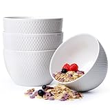 NUTRIUPS 900ml Müslischalen Keramik, 15x9cm Suppenschüssel, Weiß Schüsseln 4er Set, Tiefe Servierschalen für Müsli, Suppe, Salat, Popcorn, Nudeln, Obst, Ramen, Spülmaschinen- und Mikrowellenfest