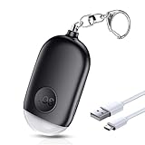 Persönlicher Alarm Schlüsselanhänger, Aufladbar Taschenalarm Panikalarm 130dB Laut Selbstverteidigung Sirene mit LED Lampe für Frauen Kinder Mädchen und ältere Menschen (Schwarz)