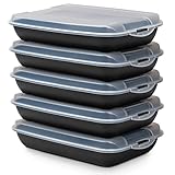 Hausfelder Aufschnittbox 5er Set, Aufschnittbox stapelbar, Kunststoff Kühlschrank Wurstbox (5 x Black)
