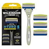 Wilkinson Sword - Hydro 5 Sensitive Rasierer für Männer, Rasiergriff + 4 Rasierklingen, Feuchtigkeitsspendende Gel-Pools und Hautschutzbügel