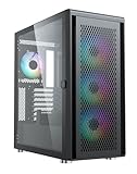 Silentware Air 100 Midi Tower PC-Gehäuse, Große Metall Mesh-Front, gehärtetes Glas-Seitenfenster, 4X 120mm A-RGB Hydro-Lager Lüfter, GPU bis 383mm, Abnehmbarer Mesh Deckel, ATX Netzteil, Schwarz