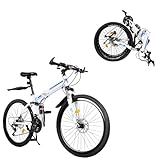 HINOPY 26 Zoll 21-Gang MTB Fahrräder Mädchen Jugendrad Klappfahrrad Erwachsene Fahrrad Mountainbike mit Scheibenbrem (Weiß & Blau)