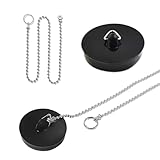 Dreamil Abflussstopfen 2 Stück Spüle Abflussstöpsel Gummistöpsel mit 18cm Stopperkette, Spülbecken-Abflussstöpsel für Badewanne, Küche, Badezimmer, Spülbeckenstopfen (40–45mm, schwarz)