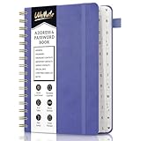 WEMATE Spiral-Adressbuch mit alphabetischen Tabs, Leder-Passwortbuch, Adress-Organizer, Telefon-Notizbuch, Tagebuch, Kontakte sicher halten, Hardcover, Großdruck, für Senioren, Heimbüro, 5,8″×8,2″