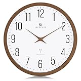 Lafocuse 30CM Funk Wanduhr mit Holz Zeiger, Hohe Genauigkeit Funkuhr Braun, Einfach zu Lesen Modern Wanduhren Deko für Küche Wohnzimmer Büro Schule