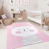 Taracarpet Kinderzimmer Teppich für Kinder, Jungen, Mädchen und Jugendzimmer Fresh Kids Tiere Katze Rosa 80x150 cm