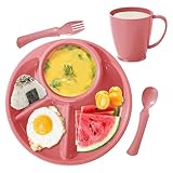Kinder-Teller-Set – ovale Frühstücksgeschirr mit 4 Fächern, mikrowellen- und spülmaschinenfest, bruchsicher, leicht, geeignet für Studentenwohnheime, Familienessen und Versammlungen im Freien