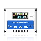 Anern 30A Solarladeregler, 12V/24V Solar Ladegerät Controller, Solarpanel Batterie Intelligente Solarregler PWM mit 5V Dual USB Port LCD Anzeige Automatische Parameter