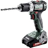 Metabo 602326500 Akku-Bohrschrauber BS 18 L BL 18V, 2x 2Ah Li-Ion Akkus, Bürstenlos, inklu. Ladegerät, im Koffer, max. Drehmoment: 25Nm (weich)/ 60Nm (hart), Bohr-Ø: 13mm (Stahl)/ 32mm (Weichholz)