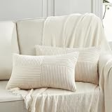 FDTERN 2er Set Creme Beige Kordsamt Kissenbezug 30x50 Weich Moderne Dekorative Kissenbezüge Kissenhülle Dekokissenbezug Sofakissen Dekokissen Boho Herbst Deko für Sofa Schlafzimmer Wohnzimmer Balkon