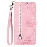 NEXCURIO Handyhülle für Apple iPhone 15 Hülle Klappbar mit Kartenfäch Ständer Klapphülle Schutzhülle Leder Wallet Flip Case Cover Tasche Handytasche Stoßfeste - Rosa