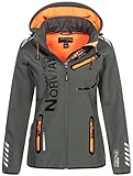 Geographical Norway Damen Softshelljacke Übergangsjacke Frühlings Regen Jacke Outdoor, Farbe:Dunkelgrau-Orang, Größe:L 40