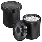 OGANAZI 2 Pcs Schwarz Glas Wattepadspender Wattestäbchen Behälter mit Deckel Rund Schminktisch Organizer Wasserdicht Aufbewahrungsboxen für Wattepads, Wattebällchen, Zahnseide, Haarschmuck, Badesalz