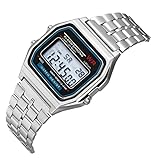 Digitale Armbanduhr F91W Einstellbare Business Electronic Clock mit Stahlband Silber Elektronisches Zubehör