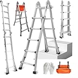 Hooha 5m Teleskopleiter Multifunktionsleiter 4 IN 1 Ausziehbare Leiter mit Werkzeugtasche Ausziehleiter Klappleiter Schiebeleiter Treppenleiter Mehrzweckleiter EN131 für Den Innen & Außenbereich