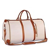 Suweir Kleidersack Reisetasche PU Leder Anzugtasche Garment Duffle bag für Herren Damen 2 in 1 Hängenden Faltbaren Koffer Anzug Reisetaschen Kleidertaschen Sporttasche für Bussiness, Reisen (Beige)