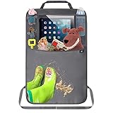 Termichy Rückenlehnenschutz Auto kinder,Auto Organizer,Organizer Auto Rücksitz kinder, Wasserdichtes Plane Kick-Matten-Schutz für Autositz zurück mit große Aufbewahrungstasche (1 Stück,Grau)