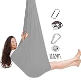 Sensory Swing, Sensorische Therapieschaukel für Autismus, Psychischen Stress Abbauen - Hängesessel Atmungsaktives SETC-Material - Komplettes Paket Hängehöhle - Vertikaltuch(Silver gray)
