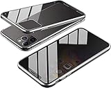 ROMDS Privacy Magnetic Case for iPhone 14/14 Plus/14 Pro/14 Pro Max Anti Peep Magnetic Adsorption Cover Front & Back Tempered Glass Metal Bumper Anti Peeping Case, Silver, for 14 Pro