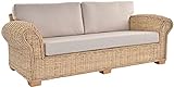 Krines Home Rattansofa Chester Lounge Liegesofa Wohnzimmer Couch Natur Rattan Sofa mit Polster Rattanmöbel (3-Sitzer, Natur Hell)