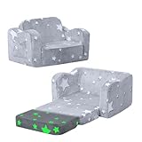 MeMoreCool Kindersofa Ausklappbar, 2-in-1 Kleinkinder Schlafsofa, Kindersessel mit Schlaffunktion, Mini Couch für Kuschelecke Kinderzimmer, Fancy Spielsofa für Mädchen und Jungen, Grau Stern