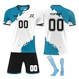Generisch Fussball Trikot Kinder mit eigenem Namen Logo Nummer, Fussball Trikot Jungen Herren, Personalisierte Fußball Trikot Shorts Und Sockens Set