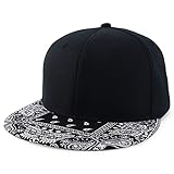 Armycrew Paisley Bandana Print Flat Bill Snapback Cap, Schwarz Schwarz, Einheitsgröße