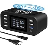 Orangeck Multi USB Ladestation, Ladegerät Mehrere Geräte mit LED Bildschirm Wireless Schnell Charger 10W Induktives Ladegerät 8 Port mit QC3.0 USB Charging Station für iPhone Samung Handy und Tablet